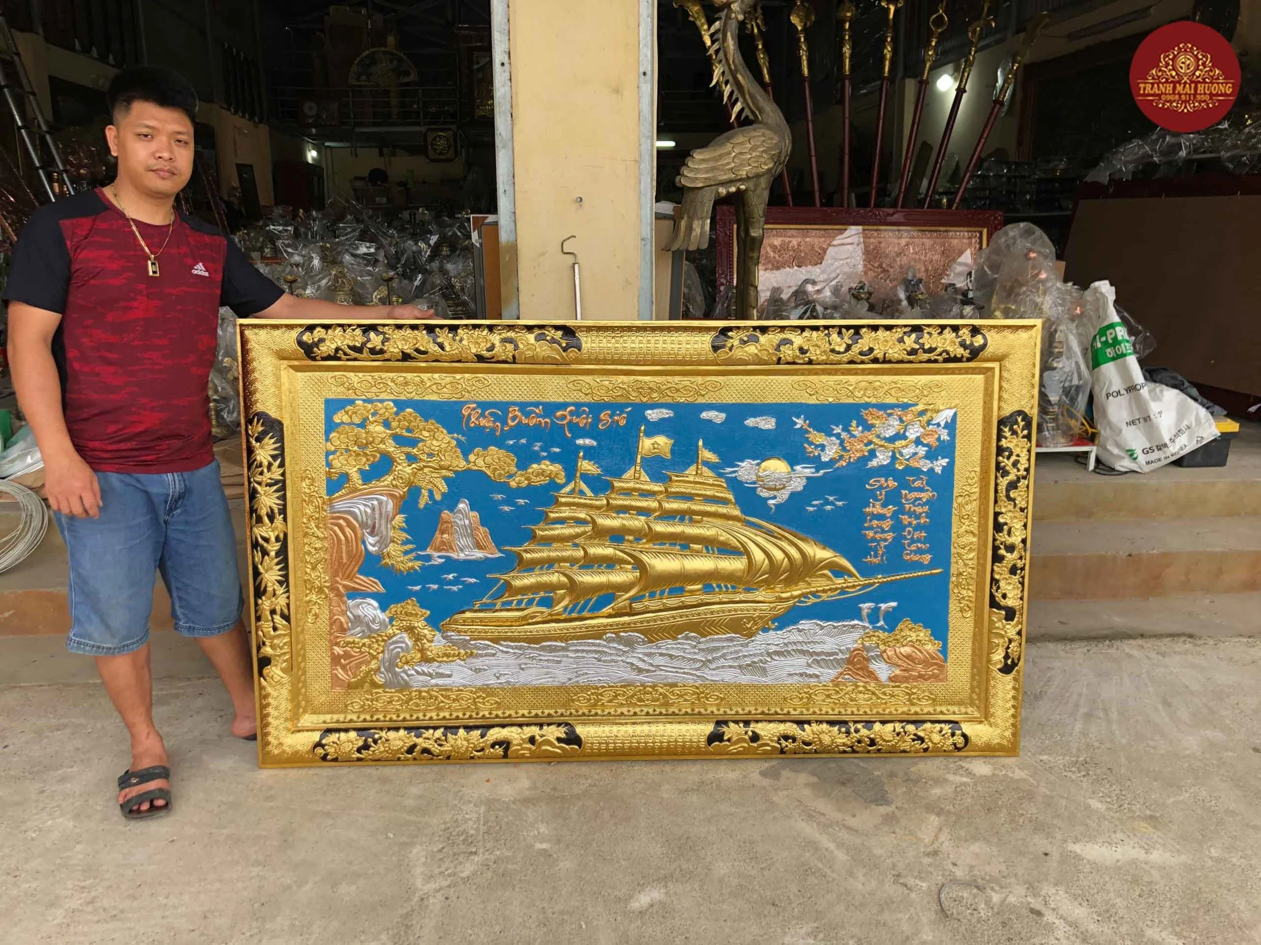 tranh đồng thuận buồm xuôi gió dát vàng