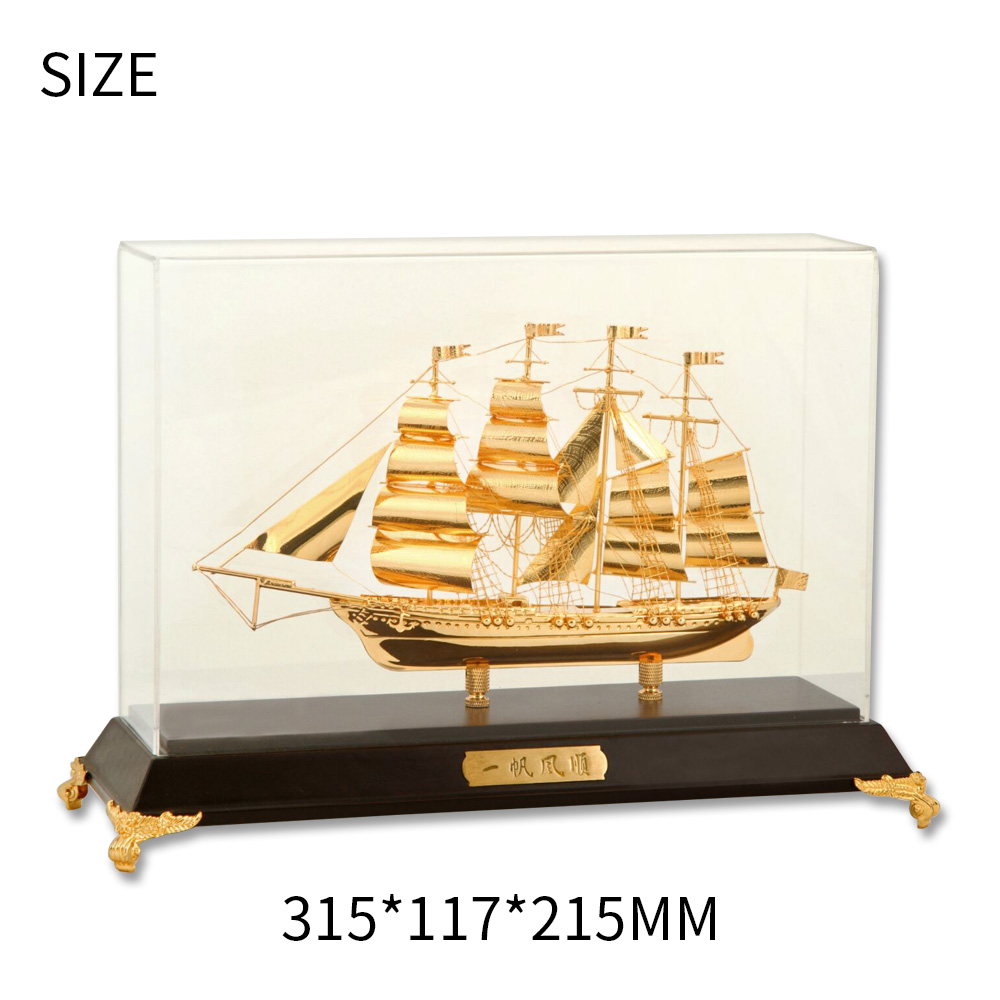 Mô hình Thuyền buồm phong thuỷ mạ vàng 24K Thuyền thuận buồm xuôi gió   Golden Gift