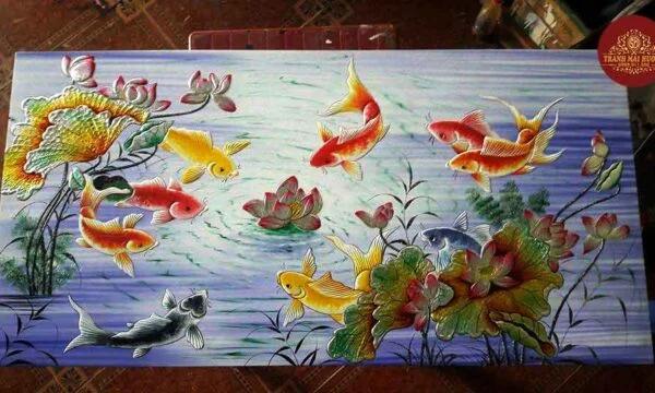 Tranh đẹp sơn mài cửu ngư quần hội