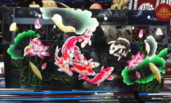 Tranh sơn mài cao cấp cửu ngư quần hội tặng tân gia