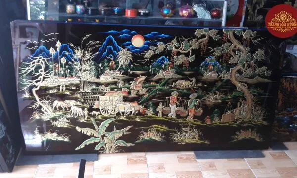 Tranh sơn mài phong cảnh đồng quê-ĐQ12