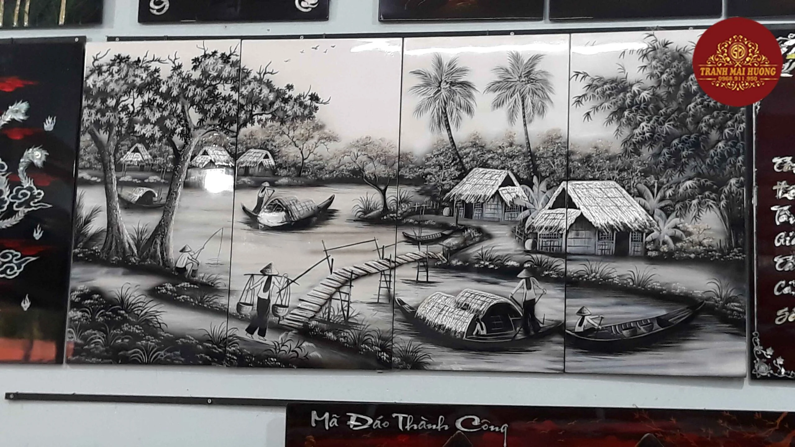 Tranh sơn mài bộ 4 tấm cảnh đồng quê-ĐQ16