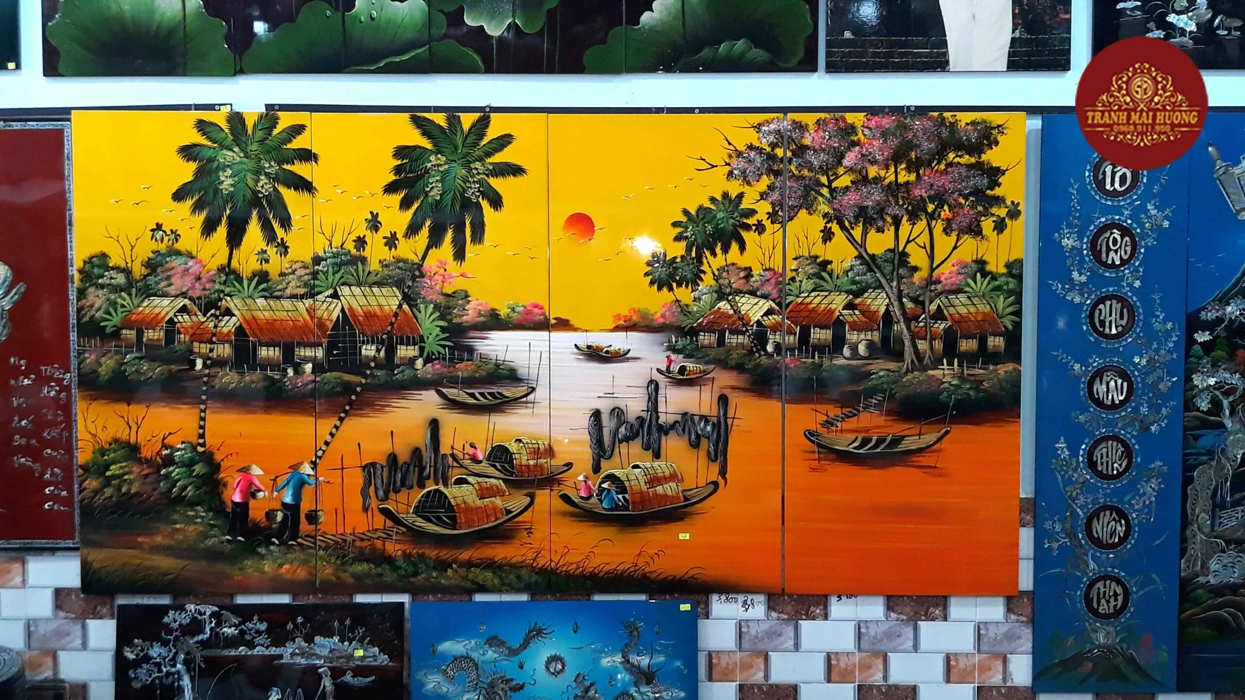 Tranh sơn mài phong cảnh đồng quê-ĐQ11