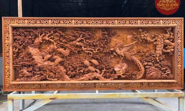 Tranh gỗ phụng hoàng du xuân siêu đẹp